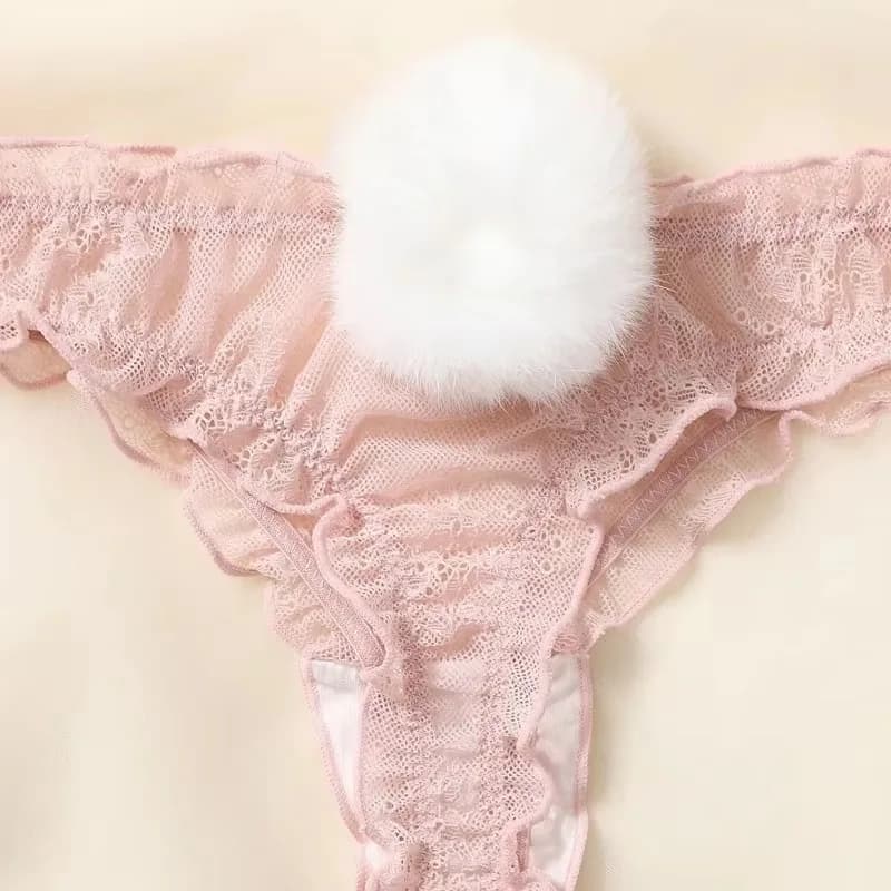 Women Lace Mesh Cotton Thongs Panties Sexy Rabbit Tail Waist Female Underpants Pantys Lingerie Vintage Lingerie for Women