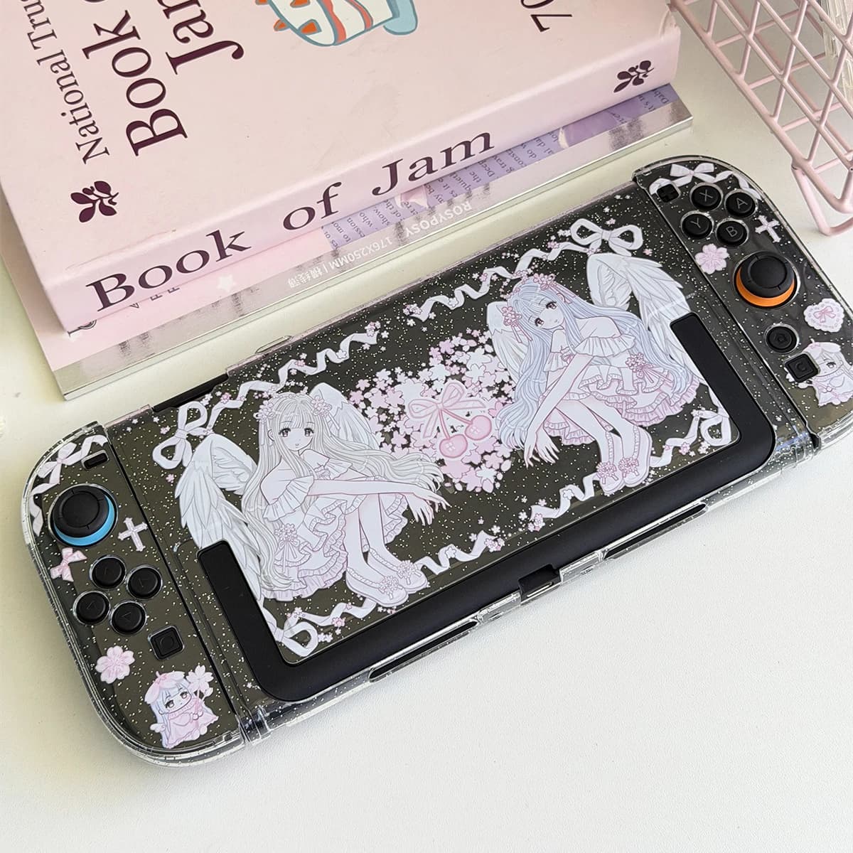 Custodia per Nintendo Switch 2, Cover Protettiva Rosa Glitter Sakura, Accessori NS2 per Controller JoyCon