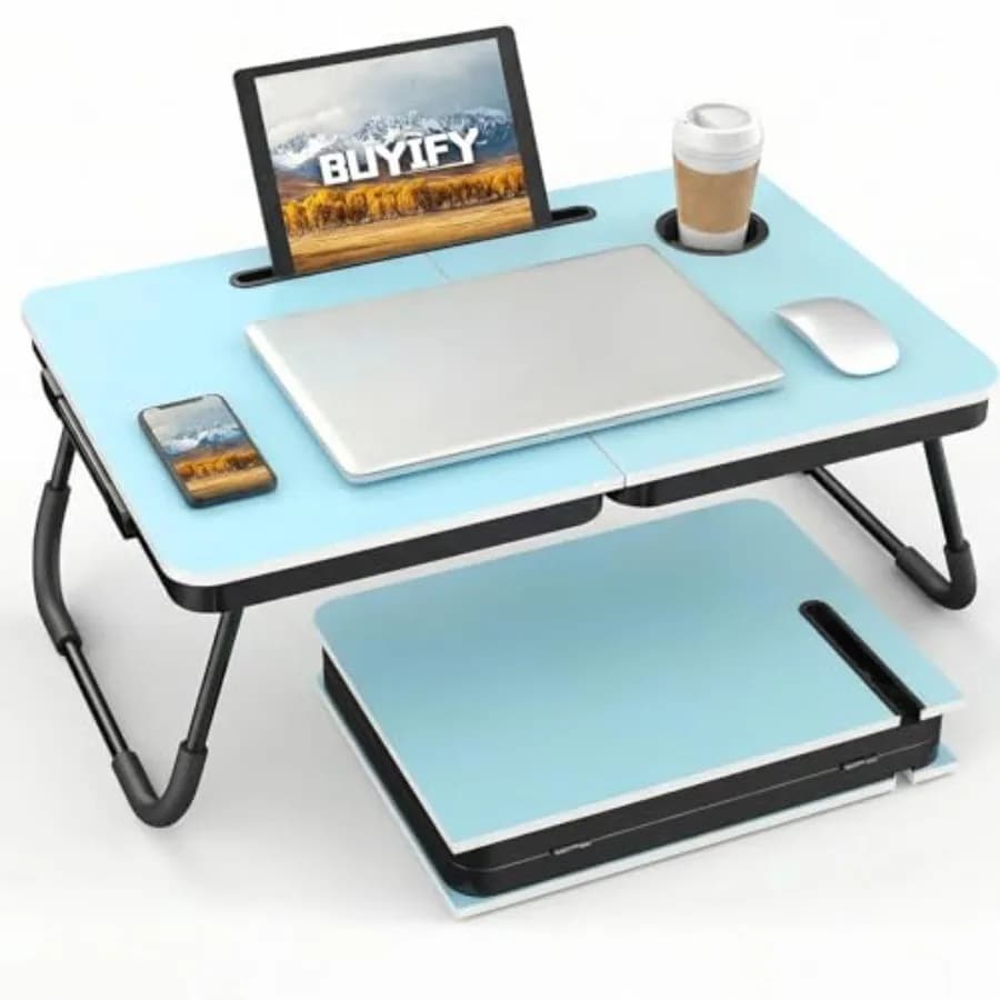Tavolino Pieghevole per Laptop da Divano - Grande Supporto per Notebook con Portabicchieri e Slot per Tablet - Stand Portatile per Computer Portatile