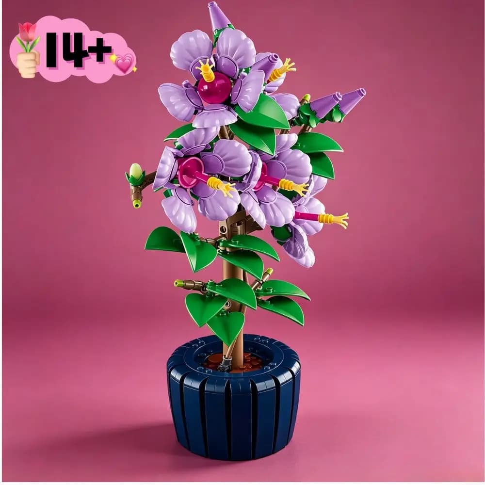 660 pezzi di blocchi da costruzione botanici a forma di fiore di ibisco, compatibili con il modello di pianta in vaso 10372, per adulti, decorazione per la casa, idea regalo.