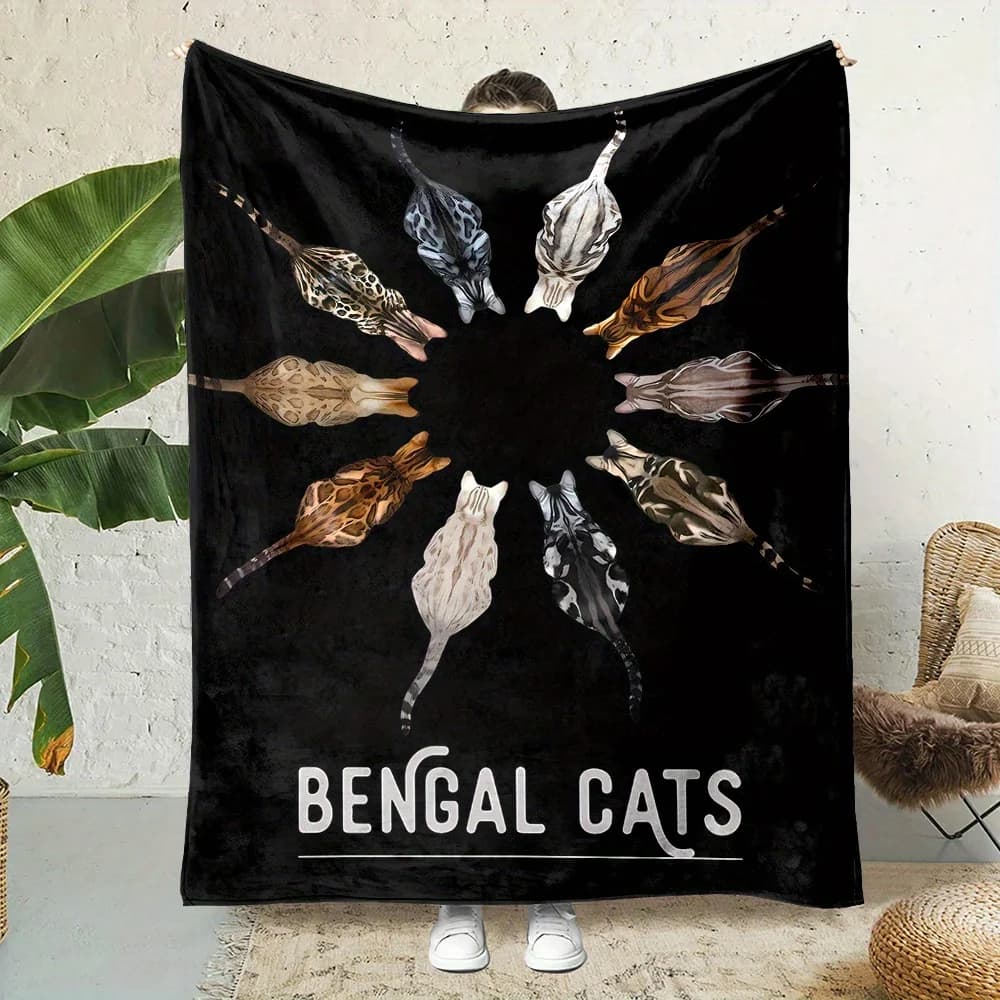 Coperta stampata in flanella con motivo gatto Bangladesh adatta a tutte le stagioni adatta per divano da ufficio e viaggi