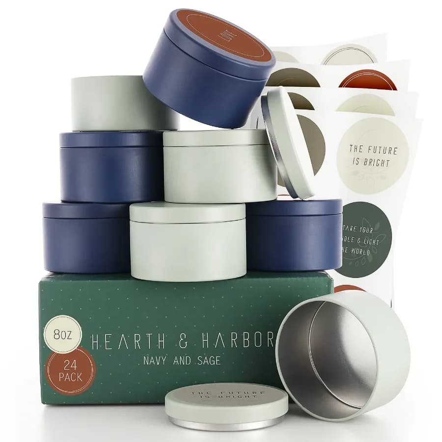 Contenitori per Candele Fai-da-Te da 8 Oz, Confezione da 24, Blu Navy e Verde Salvia, Barattoli in Metallo Rustico con Coperchi per Candele Fatte in Casa, Contenitori Riutilizzabili, Ecologici