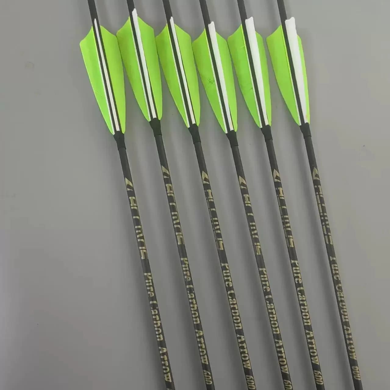 Set di 6/12 Frecce in Carbonio Puro ID4.2mm ID6.2mm Spine 300/400/500/600/700/800 per Tiro con l'Arco, Caccia, Pratica di Tiro al Bersaglio e Allenamento