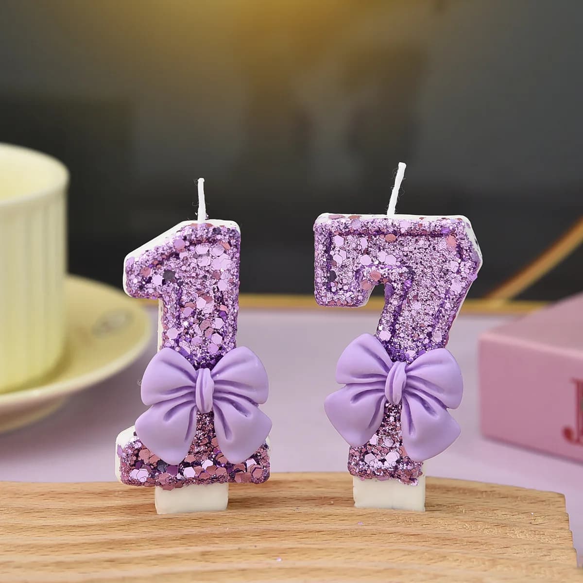 Dream purple bow creative digital candle birthday cake candle
