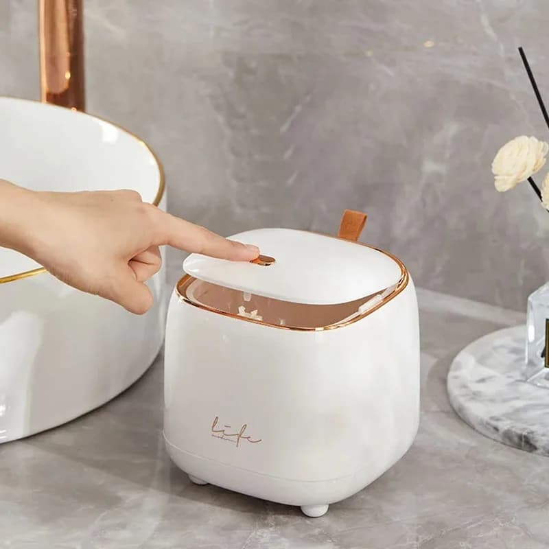Cestino da scrivania a doppio strato a scomparsa, lusso leggero, con coperchio a pressione, contenitore portaoggetti per tavolino, design trendy Douyin per l'organizzazione domestica