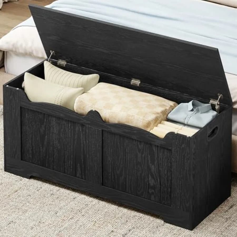 Baule contenitore extra large con 2 cerniere, scatola in legno con coperchio sollevabile, organizer e panca porta scarpe per ingresso e camera da letto
