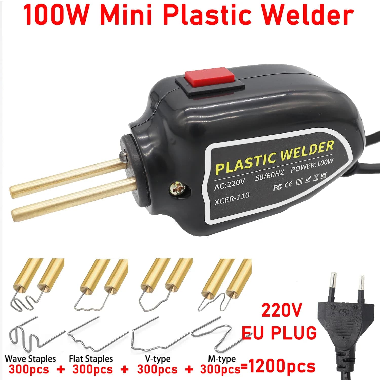 100W Plastic Welder Mini Portable Heat Gun Thermal Stapler Plastic Welder Car Bumper Electronic Welding Repair Tool Kit