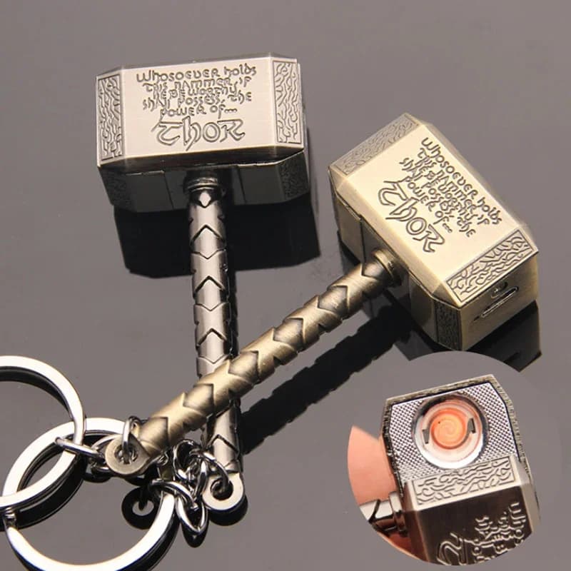 Creativo antivento USB elettrico ricaricabile accendino Thor Hammer in lega di zinco senza fiamma portachiavi accendino regalo per fumatori da uomo