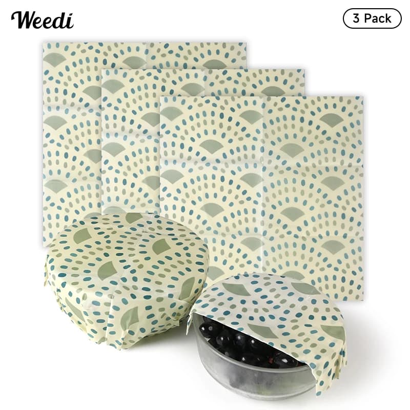 WEEDI 3PCS Reusable Beeswax Food Wraps – Eco-Friendly, Zero Waste, Large Beeswax Wrap for Sandwich, Cheese, Fruit Storage