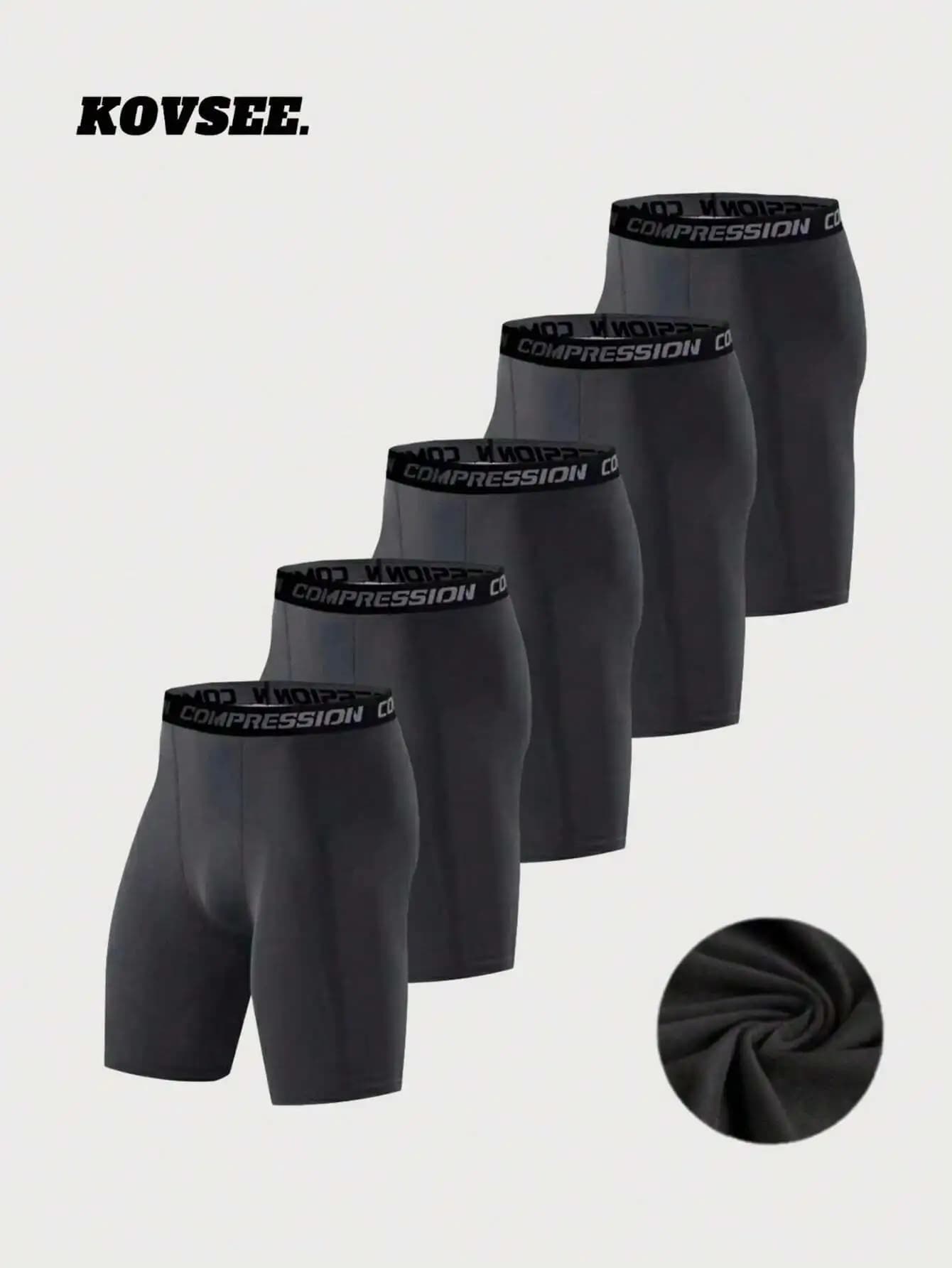 5-Pack Men's Compression Shorts, Breathable Stretch Sport Training Underwear, Black