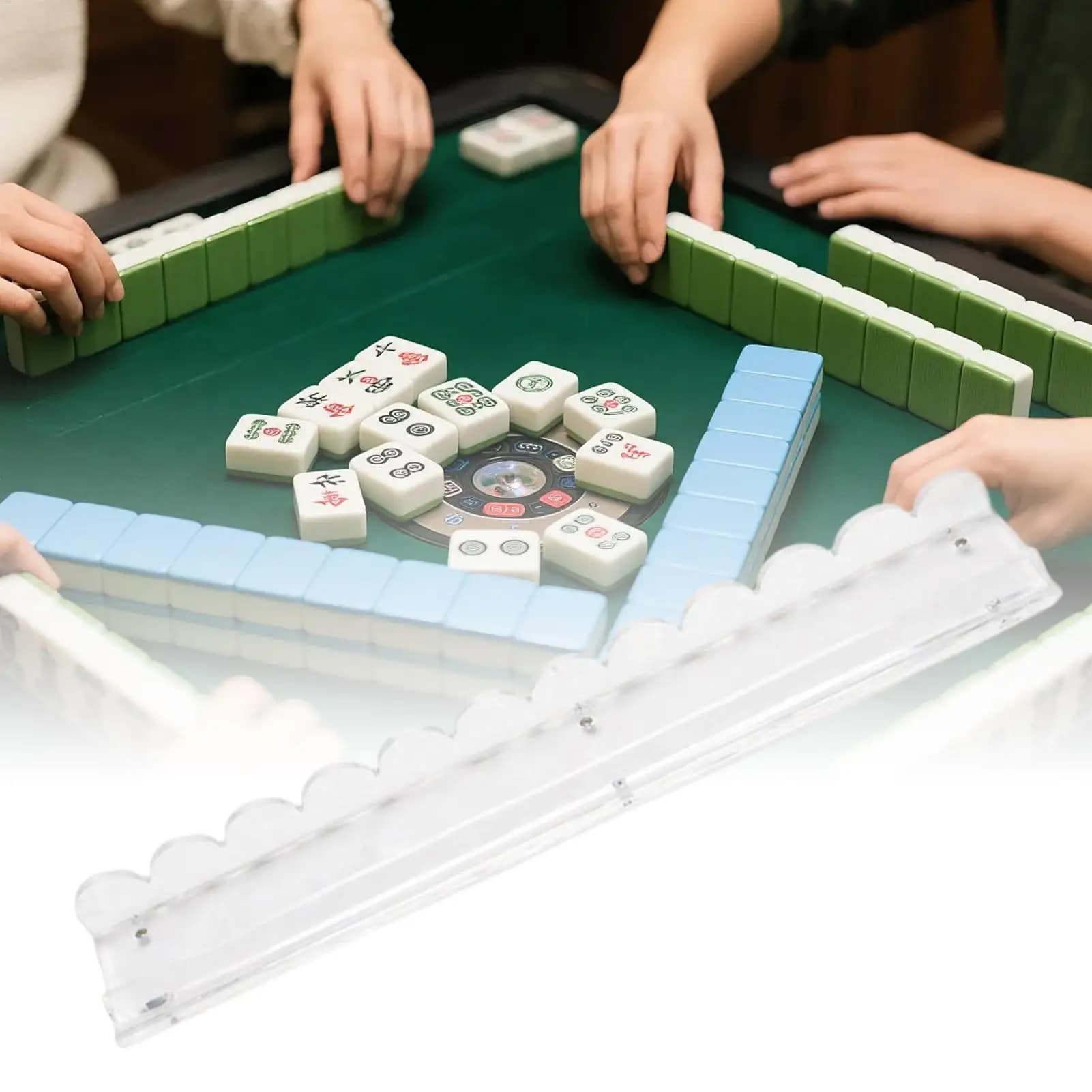 Mahjong Pushers and Racks Mah Jongg Tile Holder Accessories acrylic Stand Automatic Card Holder For Home Game Family Gathering