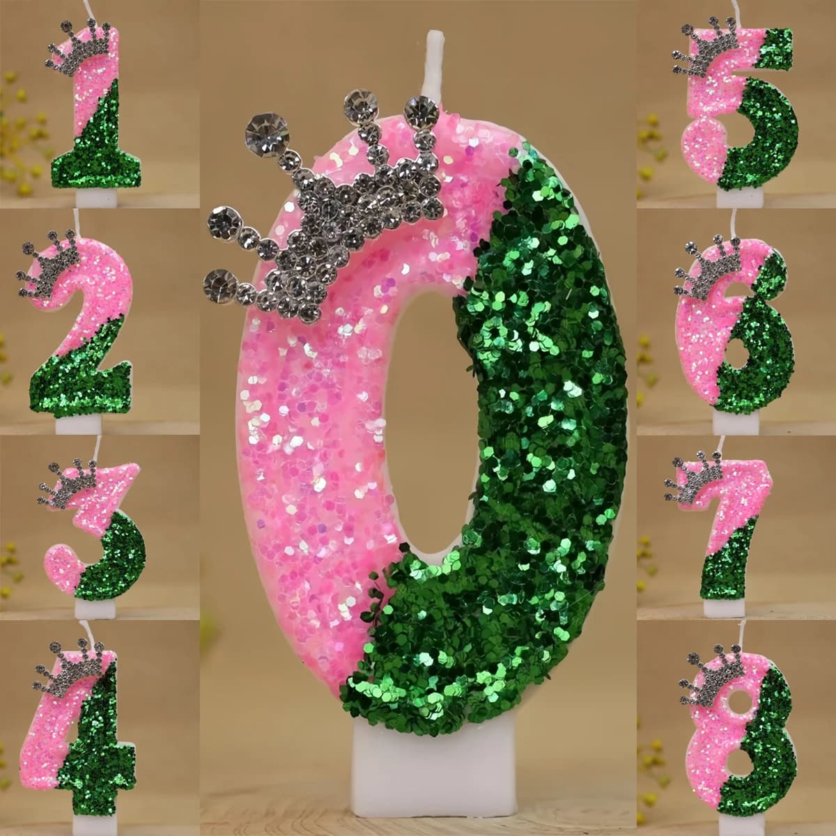 Candela a Forma di Corona Principessa Verde Scintillante con Numero - Decorazione per Torte di Compleanno, Anniversari, Lauree e Feste per Adulti