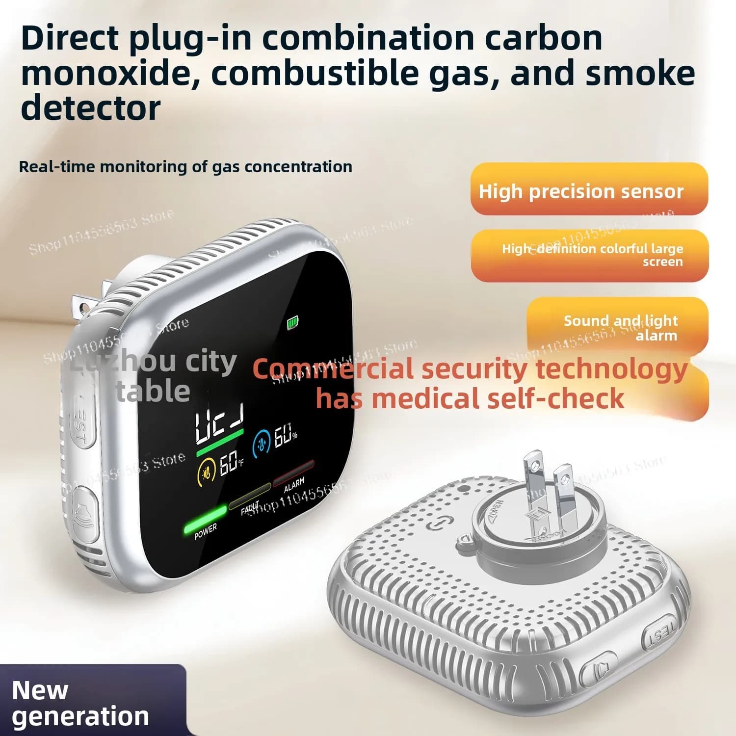 Carbon monoxide detector Electrochemical sensor Household direct plug-in version Smoke gas six-in-one detector
