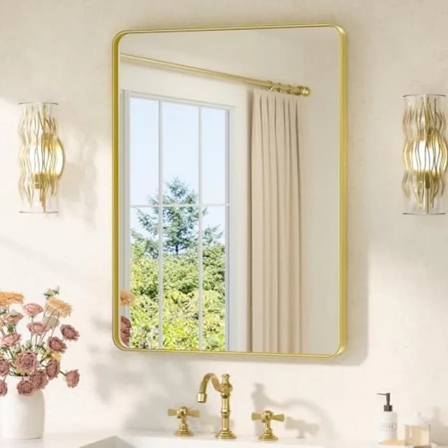 Specchio da Bagno 24 x 32 con Cornice in Metallo, Vetro Temperato, Specchio da Parete Moderno Stile Rustico per Decorazione Orizzontale