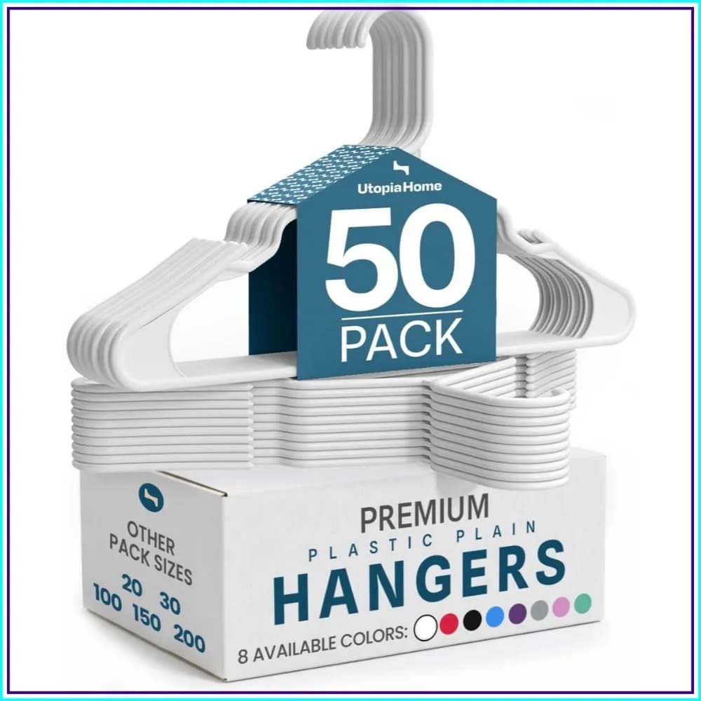 50 Pack Plastic Hangers - Space Saving, Durable Clothes Hangers for Closet Organization, White