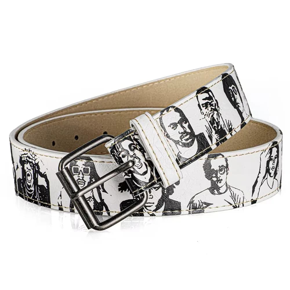 Rapper Printed Hip-Hop Street Belt Adjustable Rock Rep Persona Waistband PU Leather Fashion Versatile Pin Buckle Belt Men Women