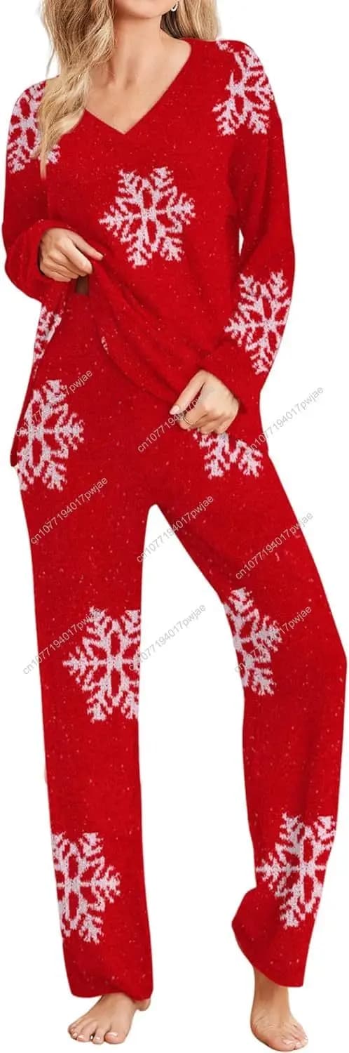 Ekouaer Set pigiama da donna Pigiama in pile sfocato Pjs a maniche lunghe Set da salotto in 2 pezzi Abiti autunnali Maglione Indumenti da notte S-XXL