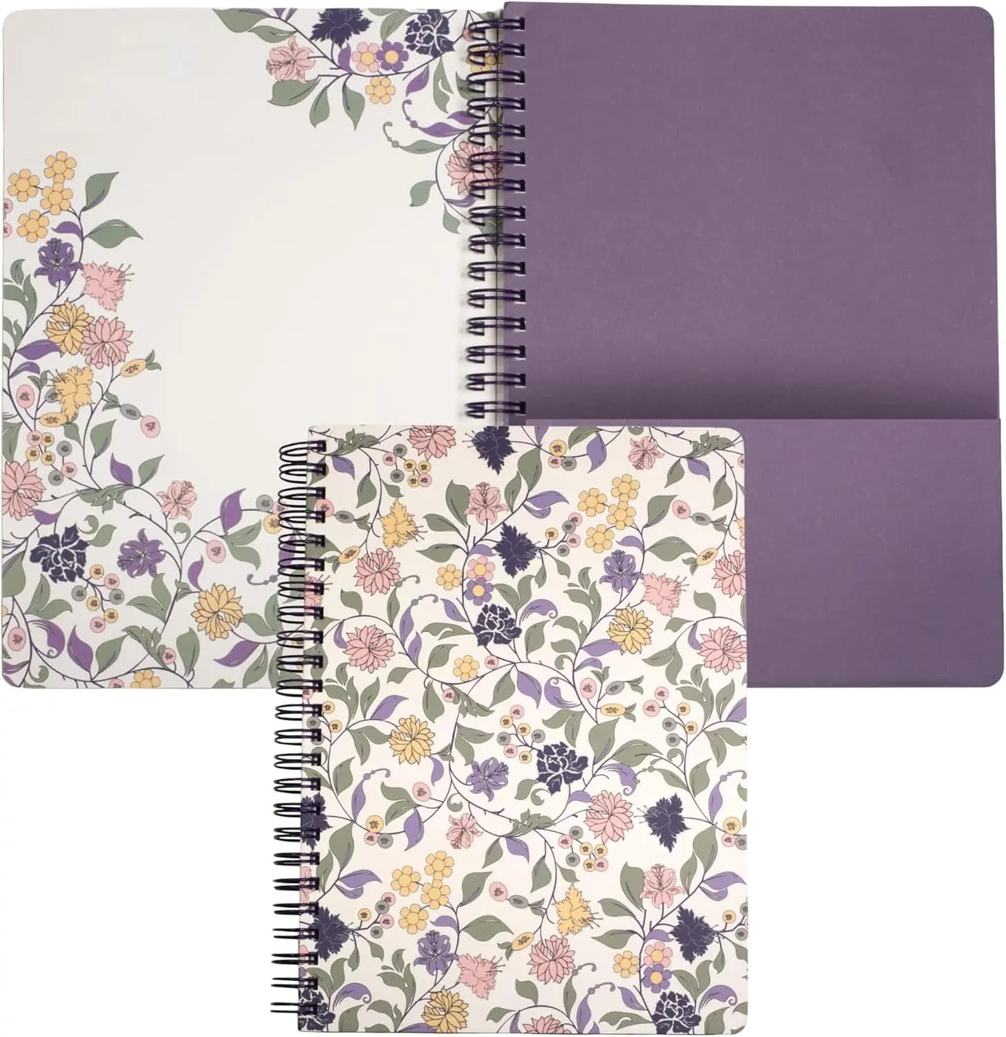 Simpatico mini quaderno a spirale con motivo floreale, diario con copertina rigida da 8,25 x 6,25 pollici con 160 pagine a righe, design viola con motivo a foglie di vite.