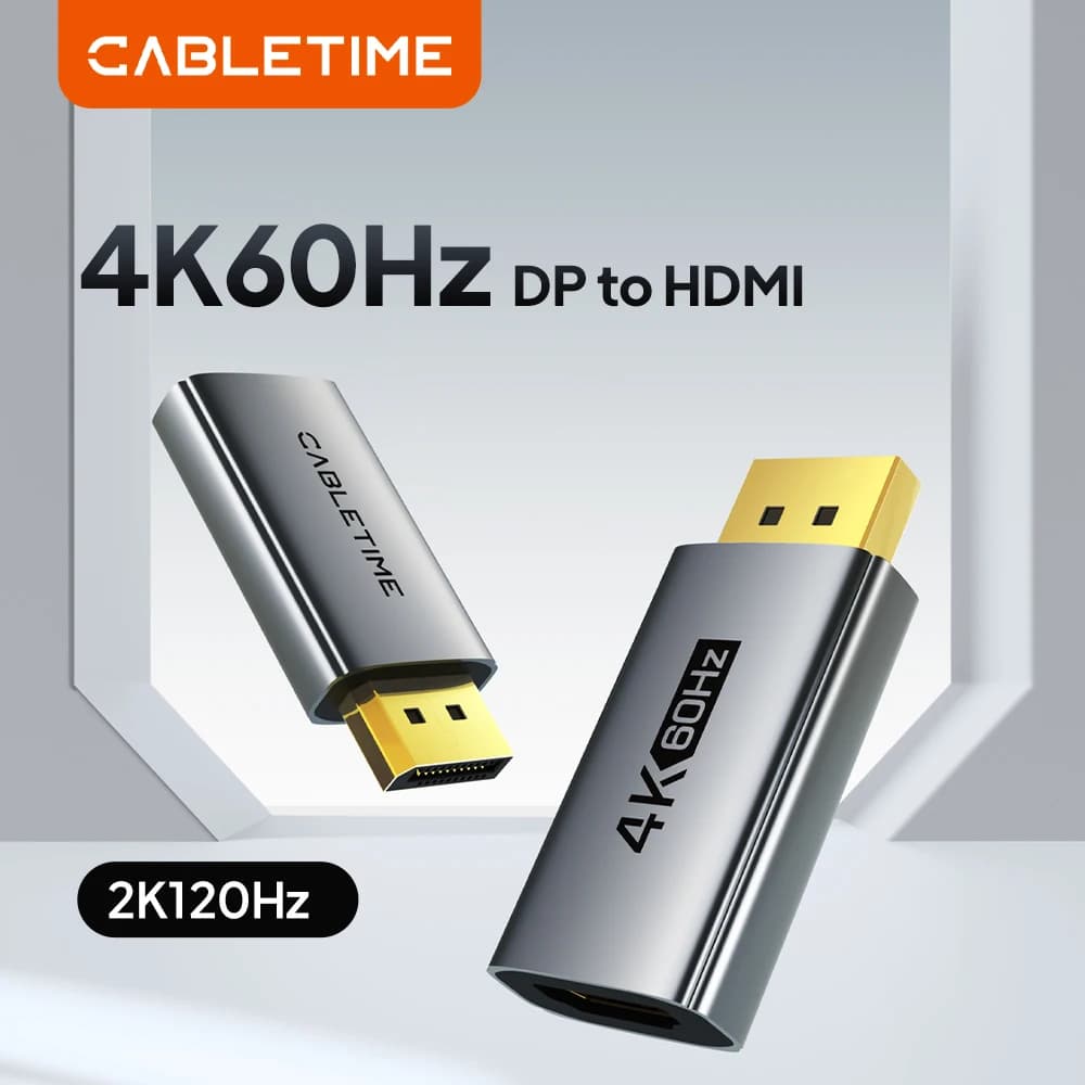 CABLETIME Adattatore DP a HDMI Convertitore da porta display 4K/60Hz a HDMI Convertitore DP maschio a HDMI femmina per laptop Proiettore PC TV