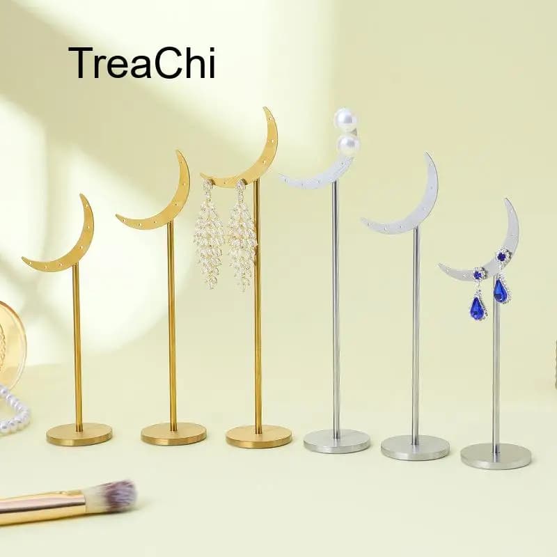 Crescent-Shaped Metal Jewelry Display Stands for Earrings and Studs Simple and Elegant 6-Hole Earring Display Racks