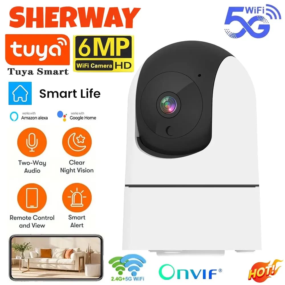 Tuya 5G WiFi IP Camera Indoor 6MP Wireless Telecamera di sorveglianza di sicurezza Monitoraggio automatico Baby Monitor Visione notturna IR 6x Zoom Cam