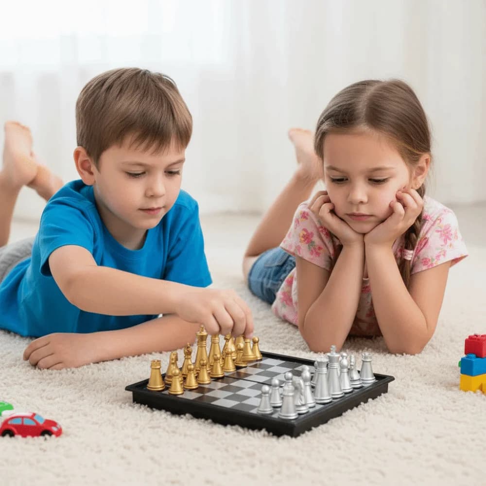 Set di Scacchi Mini Magnetico in Oro e Argento, Design Pieghevole, Giochi da Tavolo Magnetici, Scacchiera Portatile per Giocatori Adulti