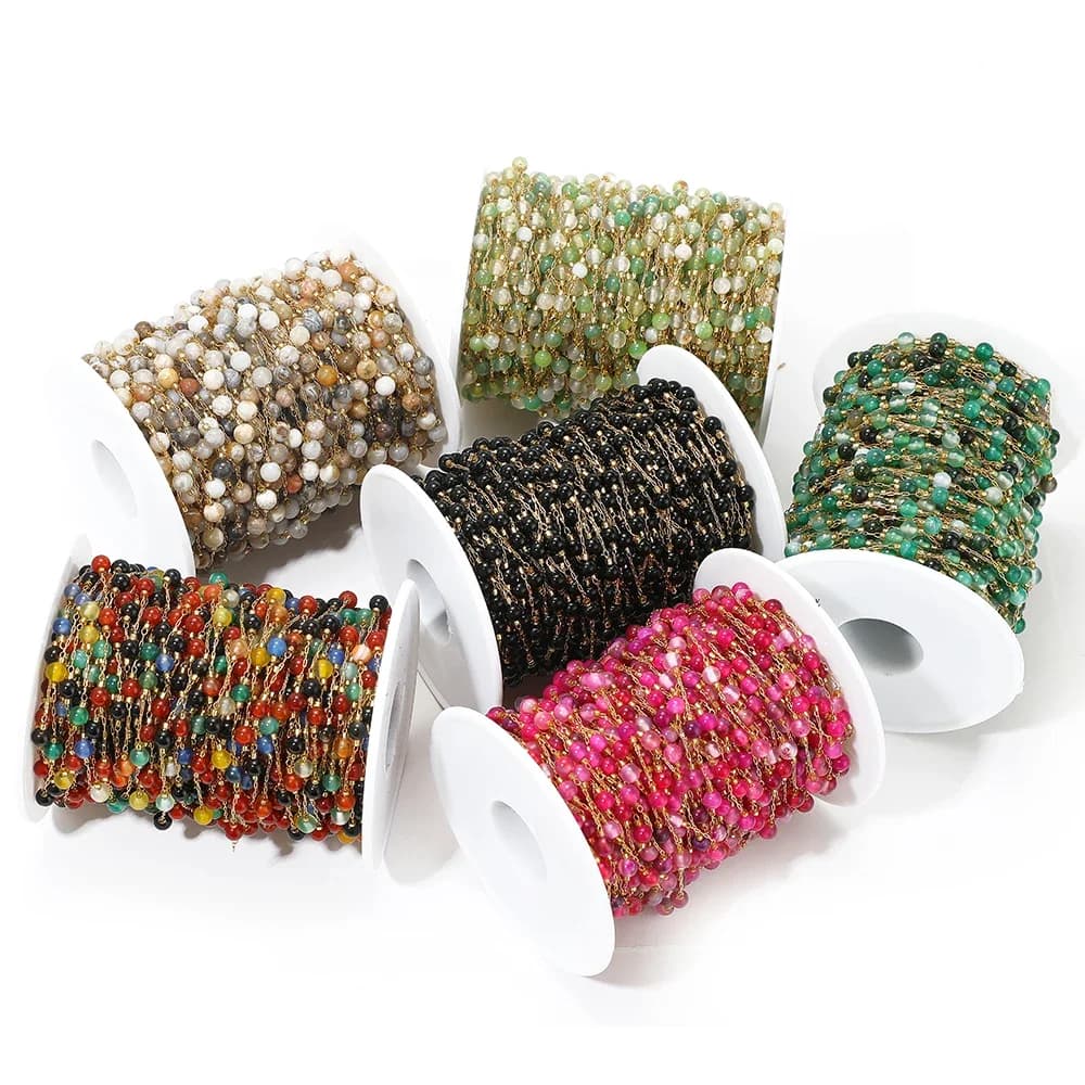1Meter Stainless Steel Colorful Natural Stone Chains Quartz Gemstone Bead Chain Bulk DIY Women Necklace Making Bracelet Supplies