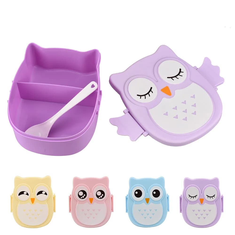 Lunch Box a forma di gufo con scomparti Contenitore per alimenti per il pranzo con coperchi Almacenamiento Cocina Bento Box portatile per la scuola dei bambini