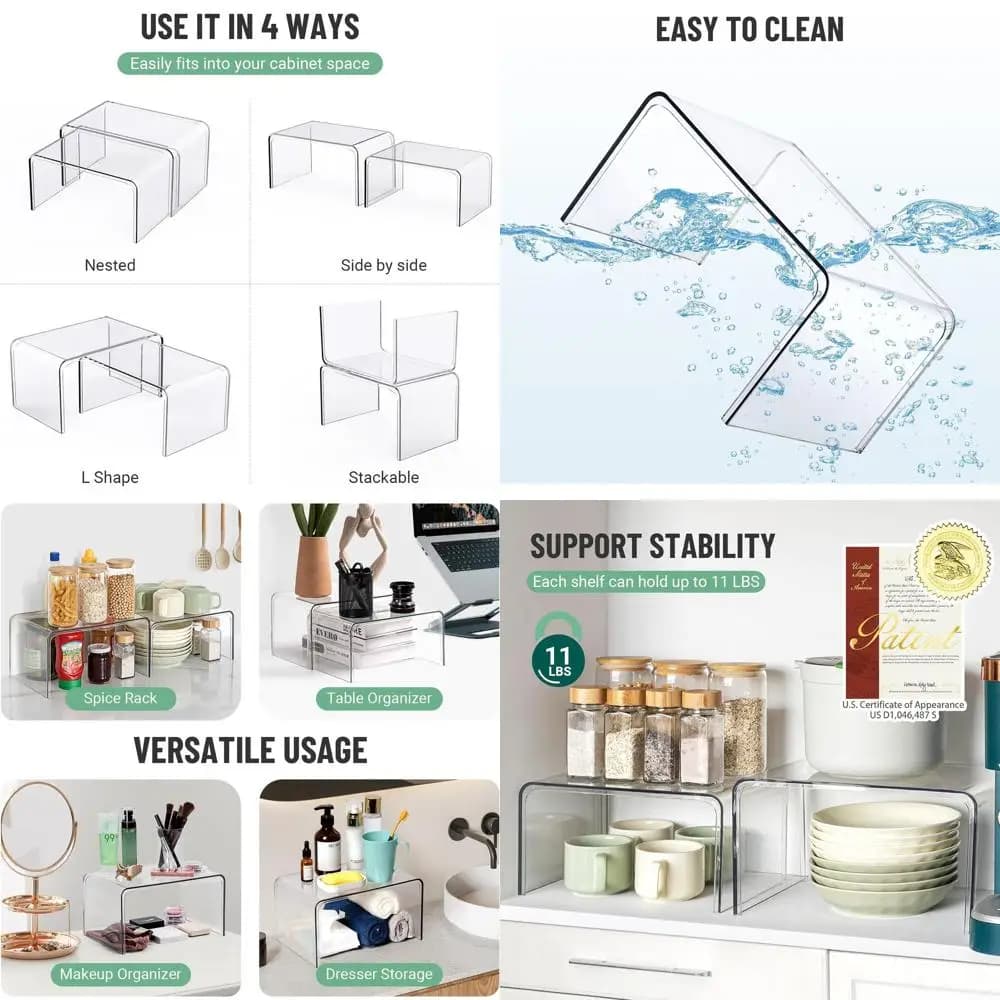 Organizzatori per armadietti da cucina, set di scaffali in 2 pezzi per riporre e esposizione della dispensa, scaffali da scrivania da appoggio, conservare le spezie brevettate
