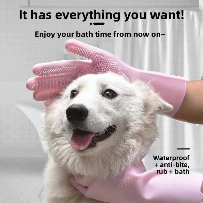 Pet Grooming Silicone Gloves Dog Cat Bath Shampoo Scrubber Hair‑Removal Magic Reusable Dishwashing Cleaning Glove