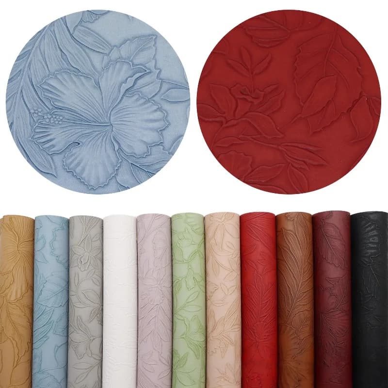 PU opaco senza adesivo in pelle artificiale con texture 3D, motivo floreale, toppa in tessuto in pelle, cucito a mano per borsa, portafoglio, orecchino