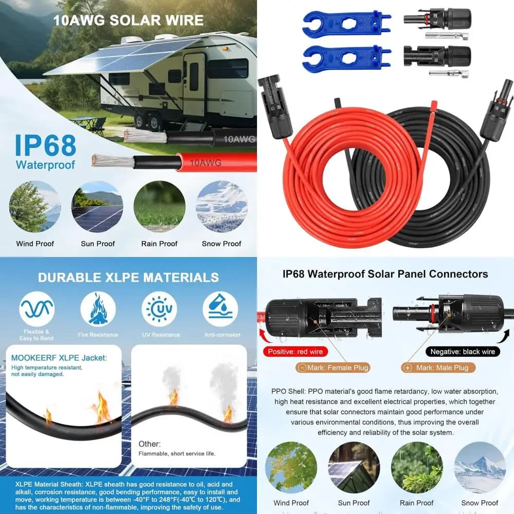 Cavo di Prolunga 10AWG - Filo Fotovoltaico da 30m con Connettori Impermeabili e Kit Adattatore per Pannelli Solari, Camper, Casa, Barca (30m)