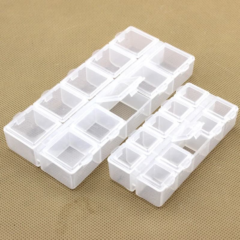 Scatola di Stoccaggio in Plastica con 10 Scomparti Rettangolari per Orecchini, Gioielli e Perline