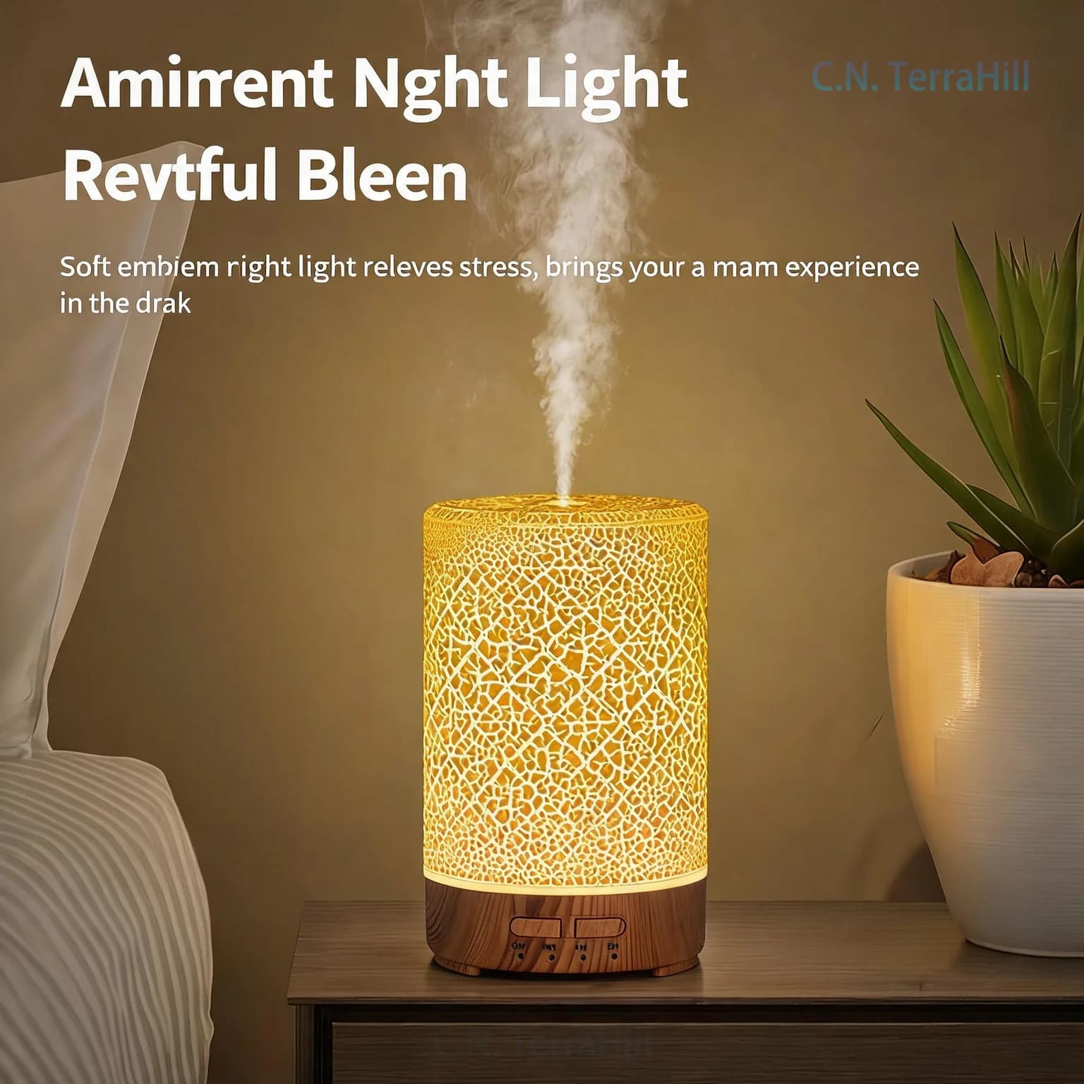 Ultrasonic Humidifier Wood Grain Crackle Desktop USB Small Aroma Diffuser for Bedroom Home Office Large Capacity