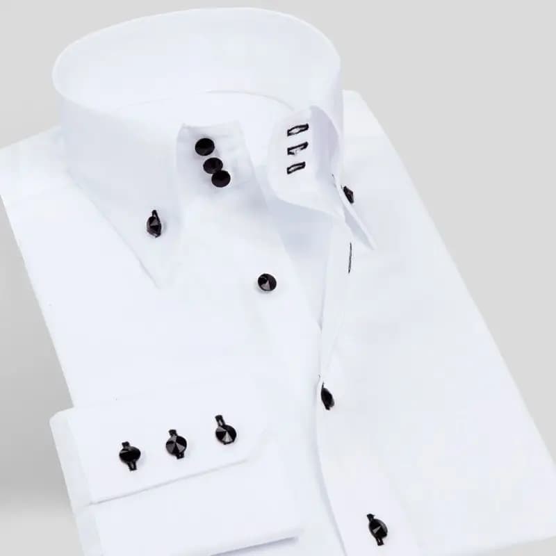 Camicie da uomo a maniche lunghe Camicie bianche slim fit Moda maschile Casual Camicia a collo alto con fibbia da trapano Camicie eleganti da ufficio