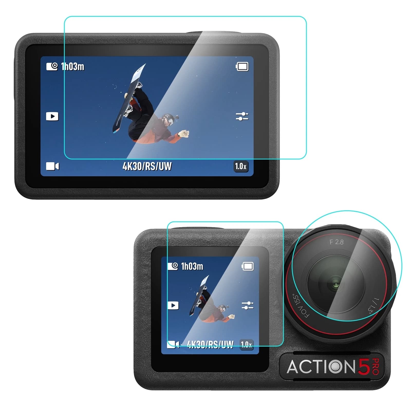 PULUZ 3-in-1 lente schermo anteriore e posteriore esplosione di vetro temperato per la protezione dello schermo DJI Osmo Action 5 Pro