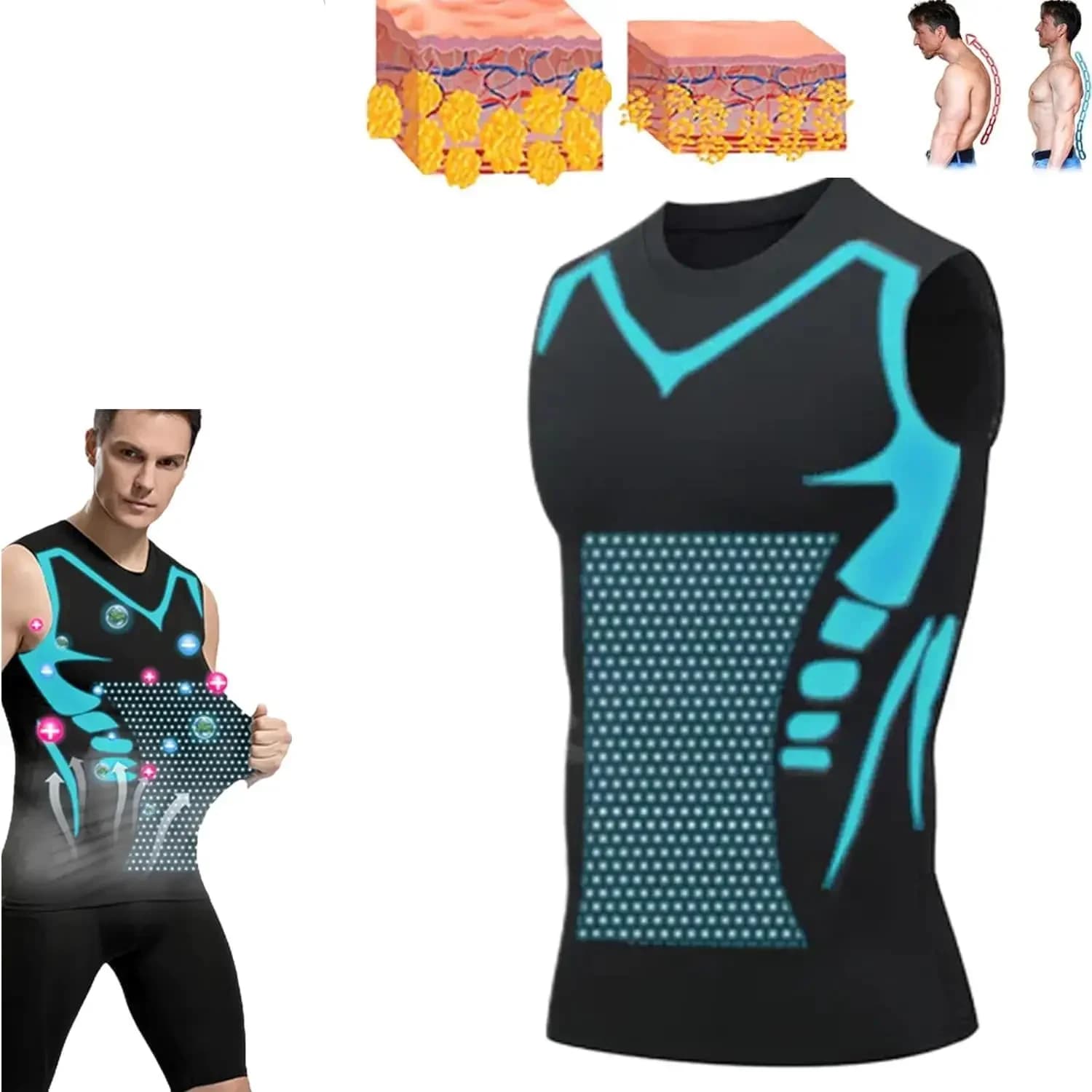 Gilet modellante ionico da uomo estivo Camicia senza maniche Camicie a compressione strette Canotta Body Shaper Gilet in seta di ghiaccio traspirante