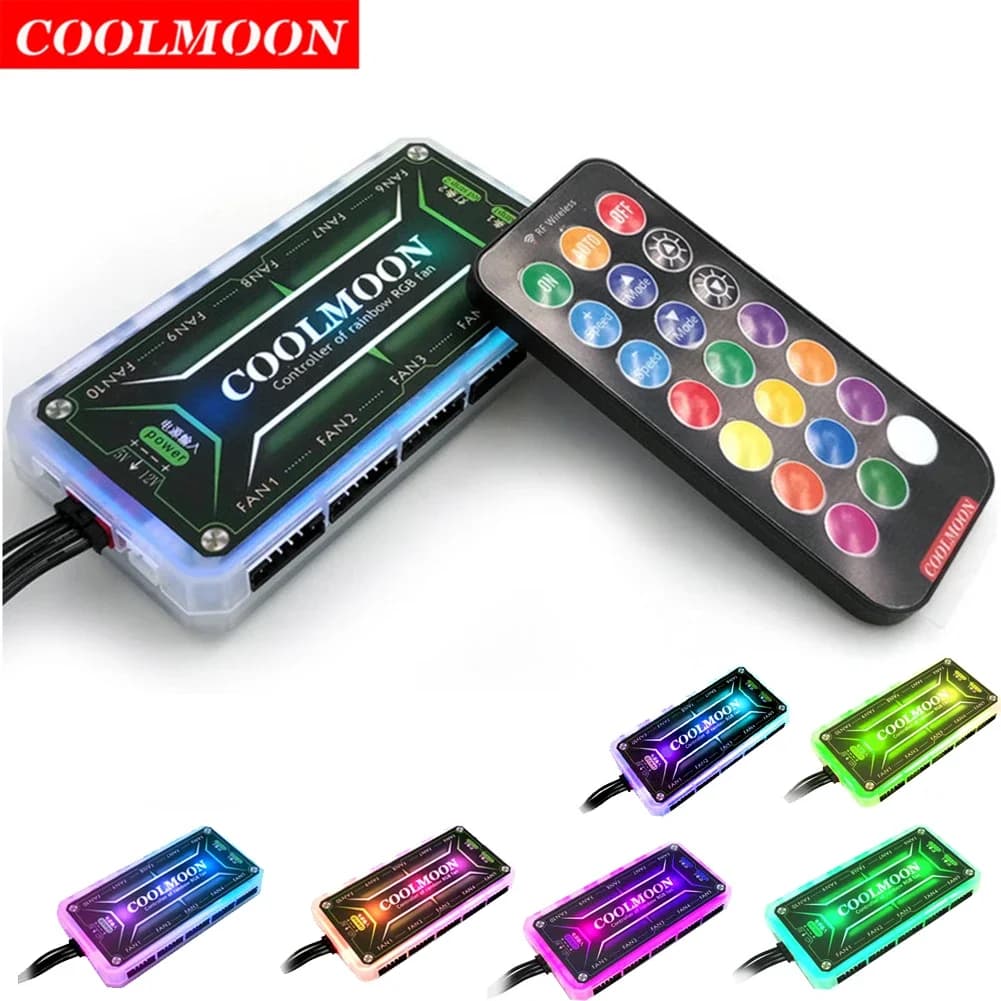 COOLMOON RGB Controller 12V 5A 6Pin RGB Ventola di raffreddamento Smart Remote Control PC Case del computer Telaio di raffreddamento Ventola silenziosa Hub