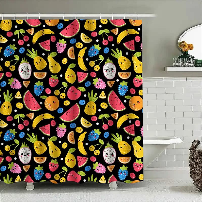 Tuniu Tenda da doccia con motivo a frutta carina, divertente decorazione da bagno idrorepellente per bambini, ragazze, ragazze adolescenti