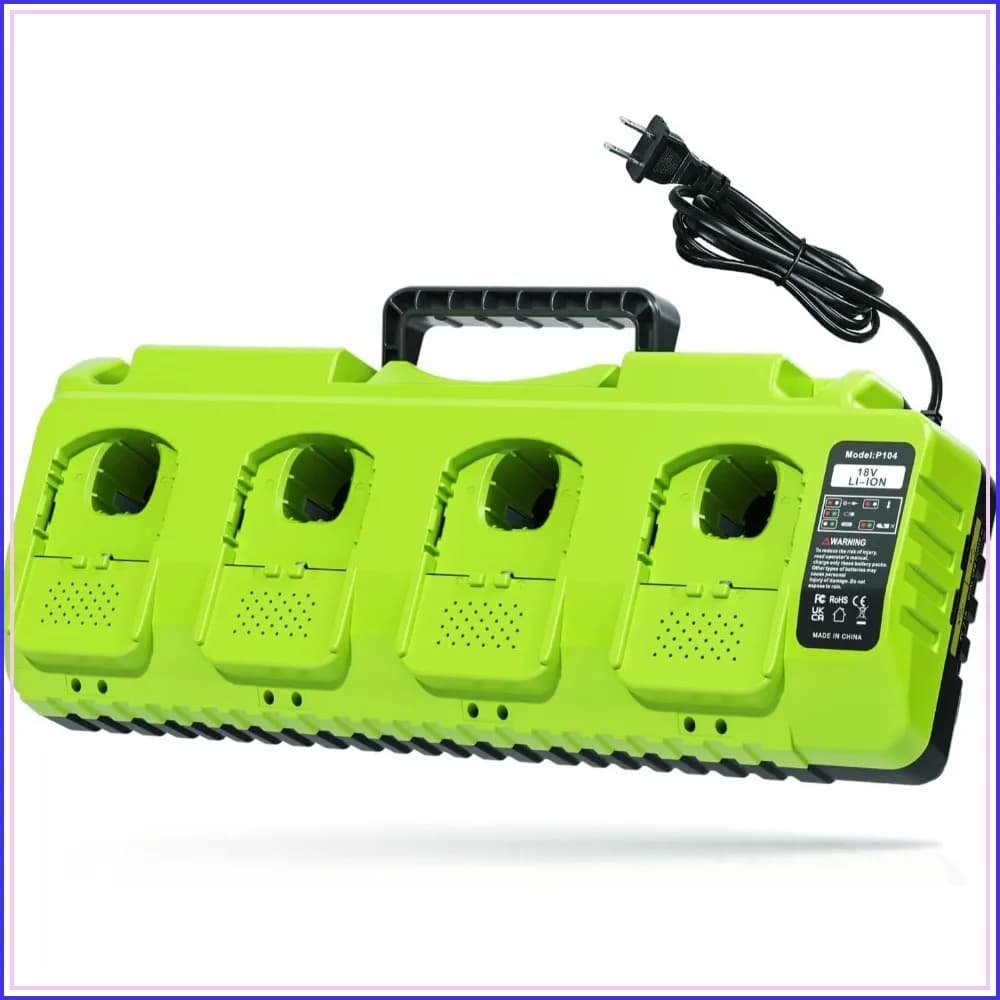 4-Port Fast Charger for 18V Li-ion Batteries, Dual USB, Intelligent LED Indicator, Charging Station