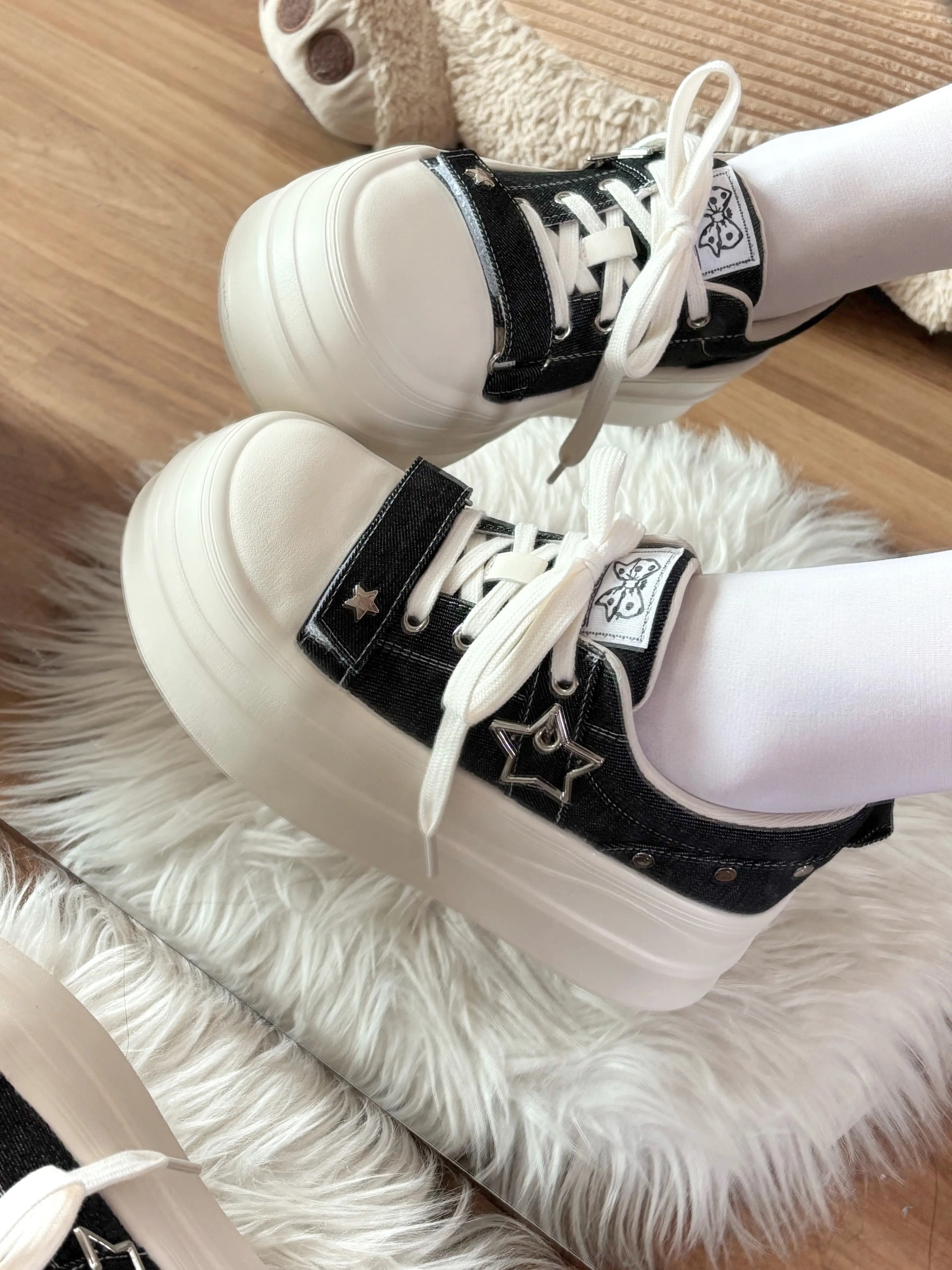 Y2k Star Lolita Platform Sneakers Thick Sole Canvas Shoes For Students Kawaii Lo Footwear Sweet Japanese Lolita Single Shoes