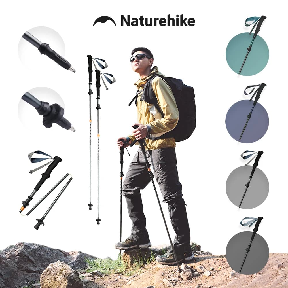 Naturehike Long Wind Trekking Sticks Carbon Fiber 7075 Aluminum Alloy Foldable Five Section Light Walking Sticks Climbing