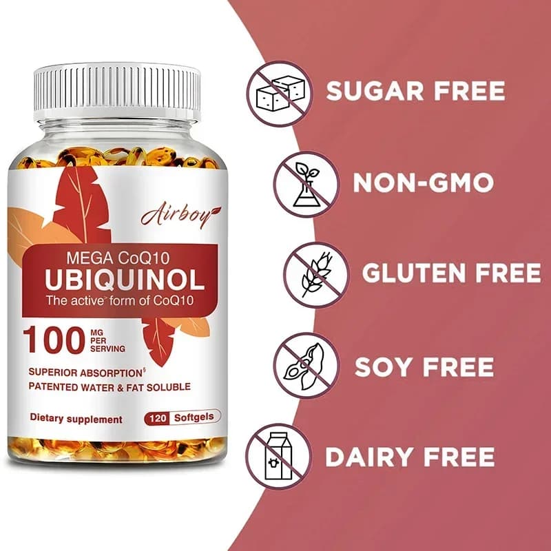 Ubiquinol CoQ10 100mg - Antioxidant Support for Brain, Heart, & Energy Health Supplement