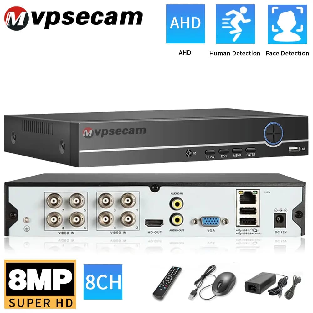 Mvpsecam 8MP AHD CCTV DVR 8CH 4K 6 in 1 AHD CVI TVI CVI CVBS 8MP Sicurezza DVR NVR AHD Telecamera IP Telecamera analogica