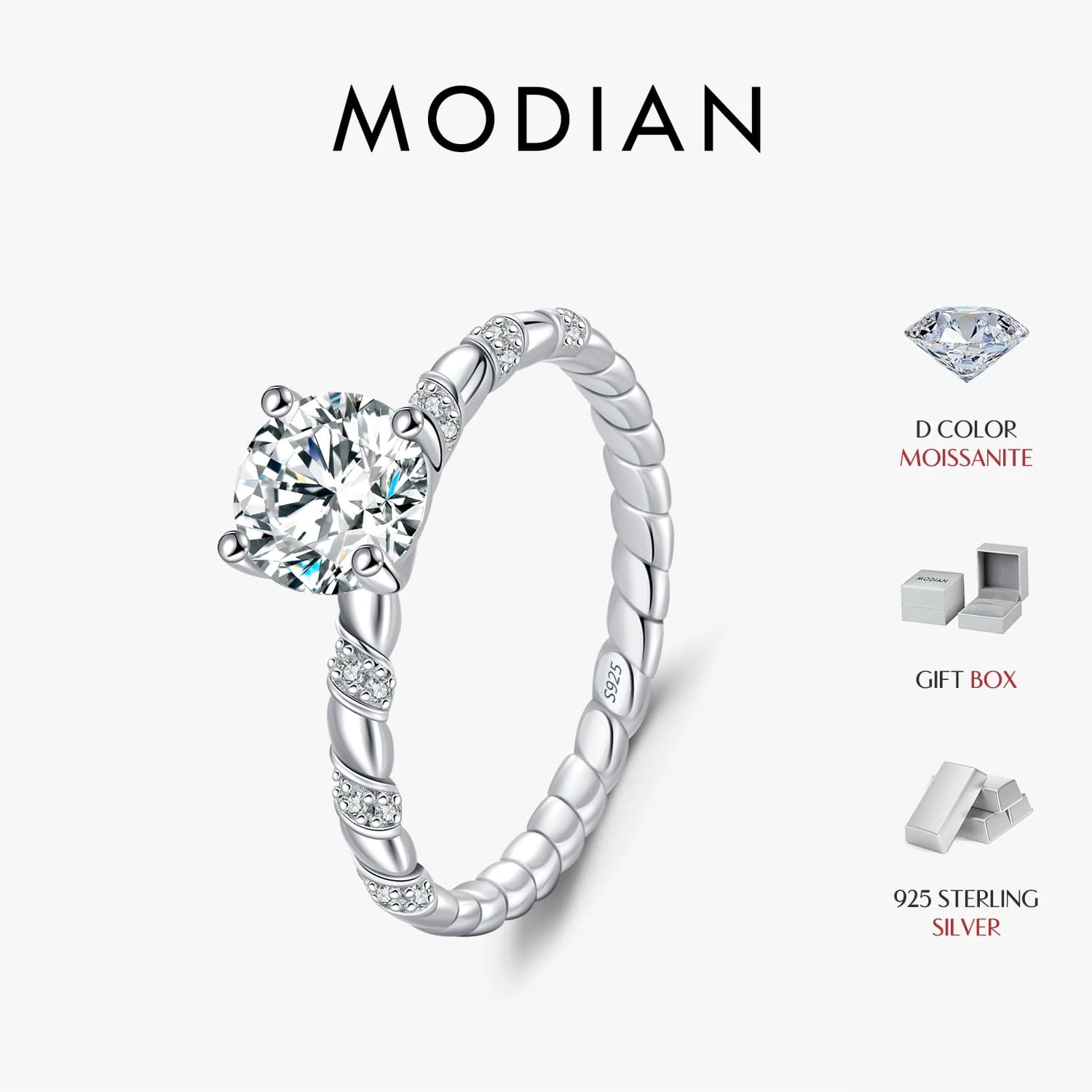 MODIAN 1CT Moissanite 925 Sterling Silver Sparkling Twist Lab Creato Anelli di fedi nuziali con diamanti per le donne Gioielleria raffinata da sposa