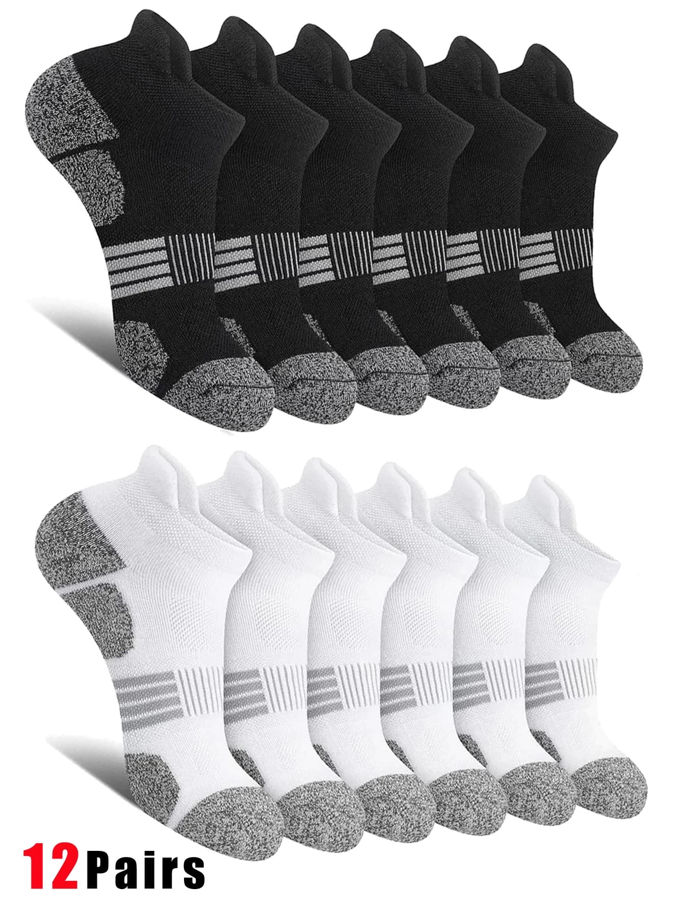 Large Size Men's Low Cut Socks 6/12 Pairs Breathable Sweat-Absorbent for Basketball Running Sports & Training