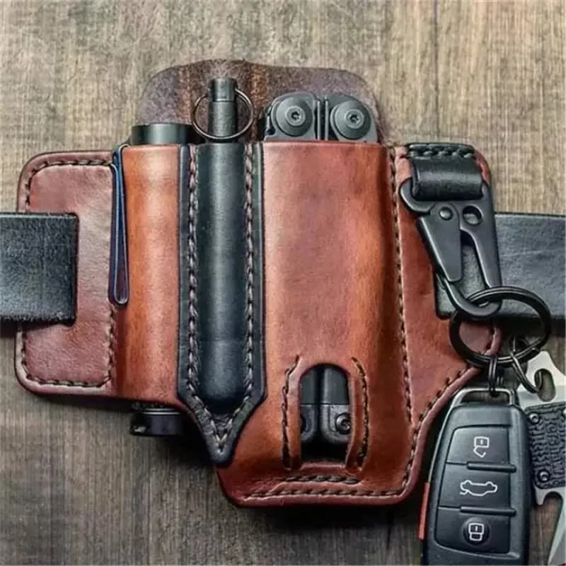 Fodero in pelle per Leatherman Multitool fodero EDC Pocket Organizer con portachiavi per cintura e torcia attrezzo da campeggio all'aperto