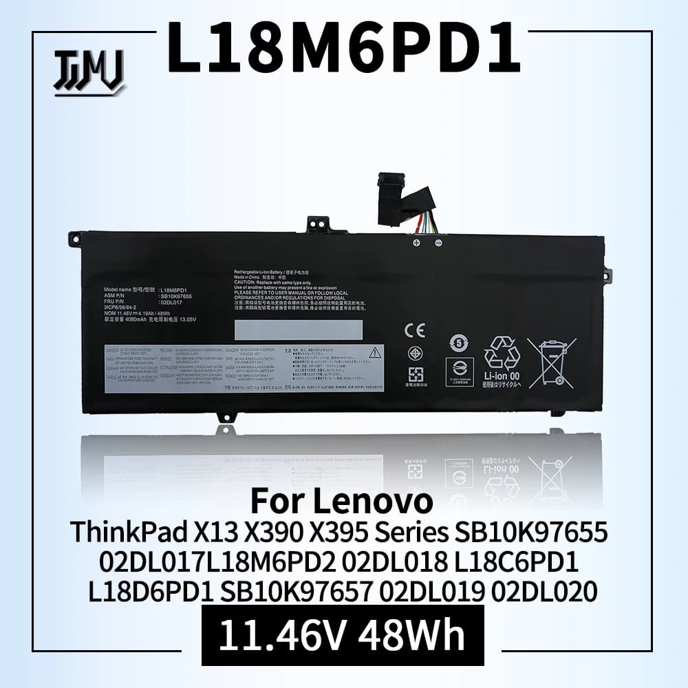 L18M6PD1 Laptop Battery for Lenovo ThinkPad X13 X390 X395 Series SB10K97655 02DL017 L18M6PD2 02DL018 L18C6PD1 SB10K97657 02DL019