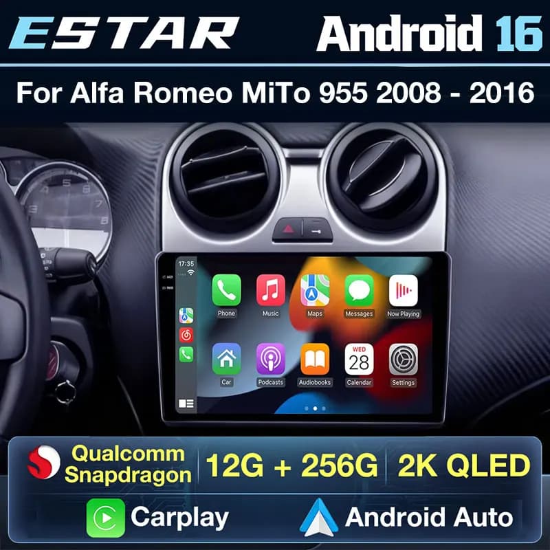 Autoradio Wireless Carplay Android 16 per Alfa Romeo MiTo 955 2008-2016 con DSP, Bluetooth, Lettore Video, QLED, Telecamera 360, WIFI, RDS, 4G LTE