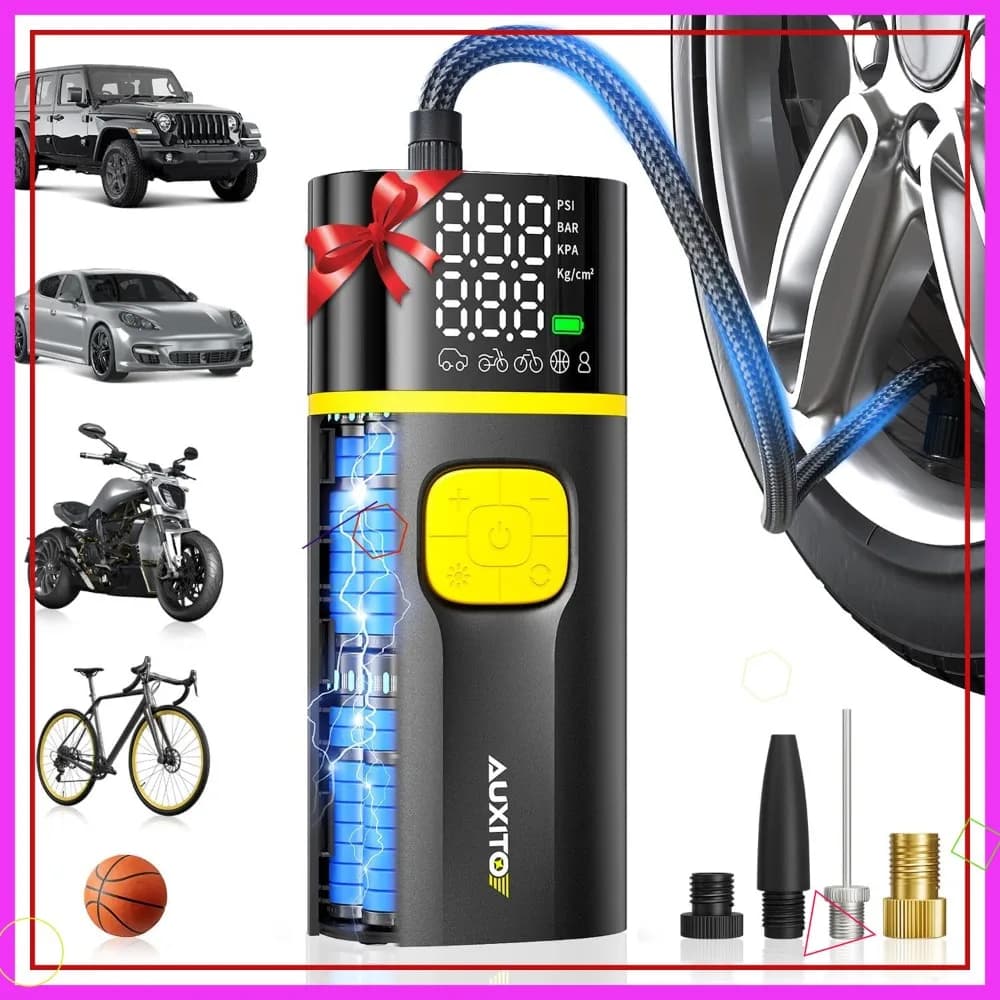 Compressore d'Aria Portatile a Doppio Cilindro 150PSI 7800mAh & 12V DC per SUV, Camion, Bici, Moto